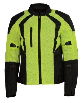 Milwaukee Leather MPL2793 High Vis Green with Black Armored Textile Motorcycle Jacket for Women - All Season Mesh Jacket