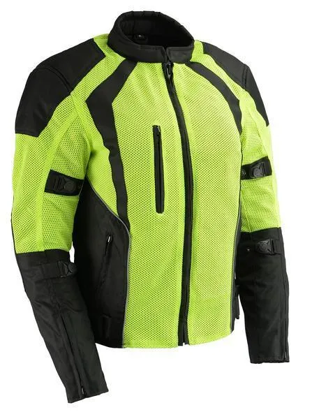 Milwaukee Leather MPL2793 High Vis Green with Black Armored Textile Motorcycle Jacket for Women - All Season Mesh Jacket