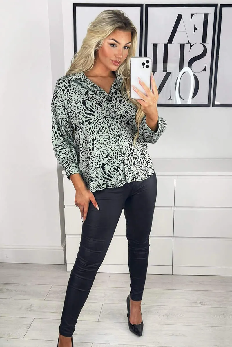 Mint Animal Print Dip Hem Shirt