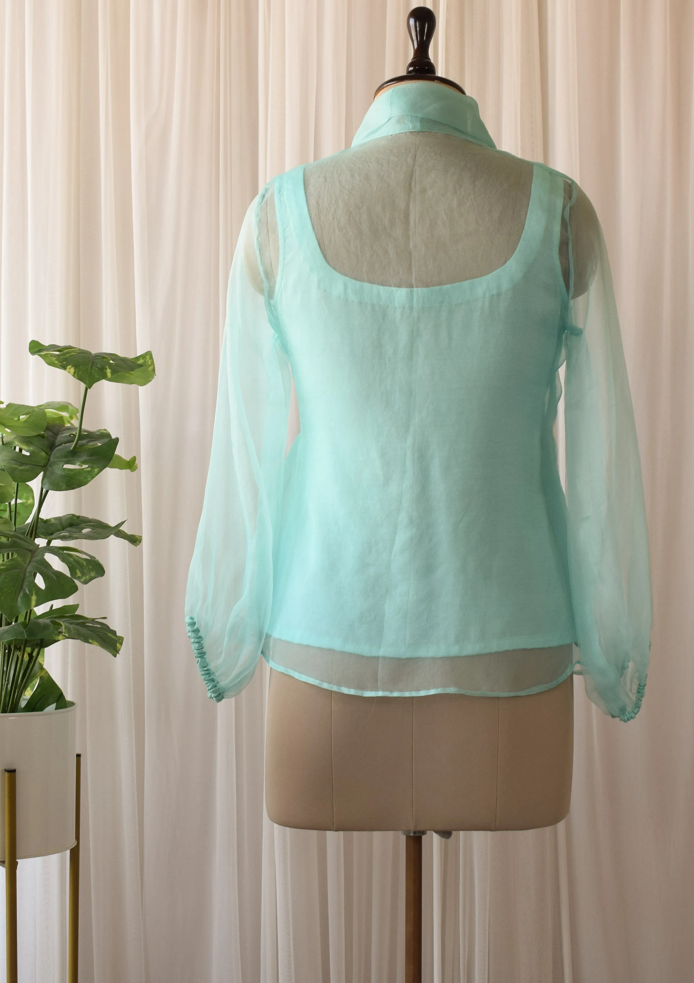 Mint Silk Organza Bow-Tie Top