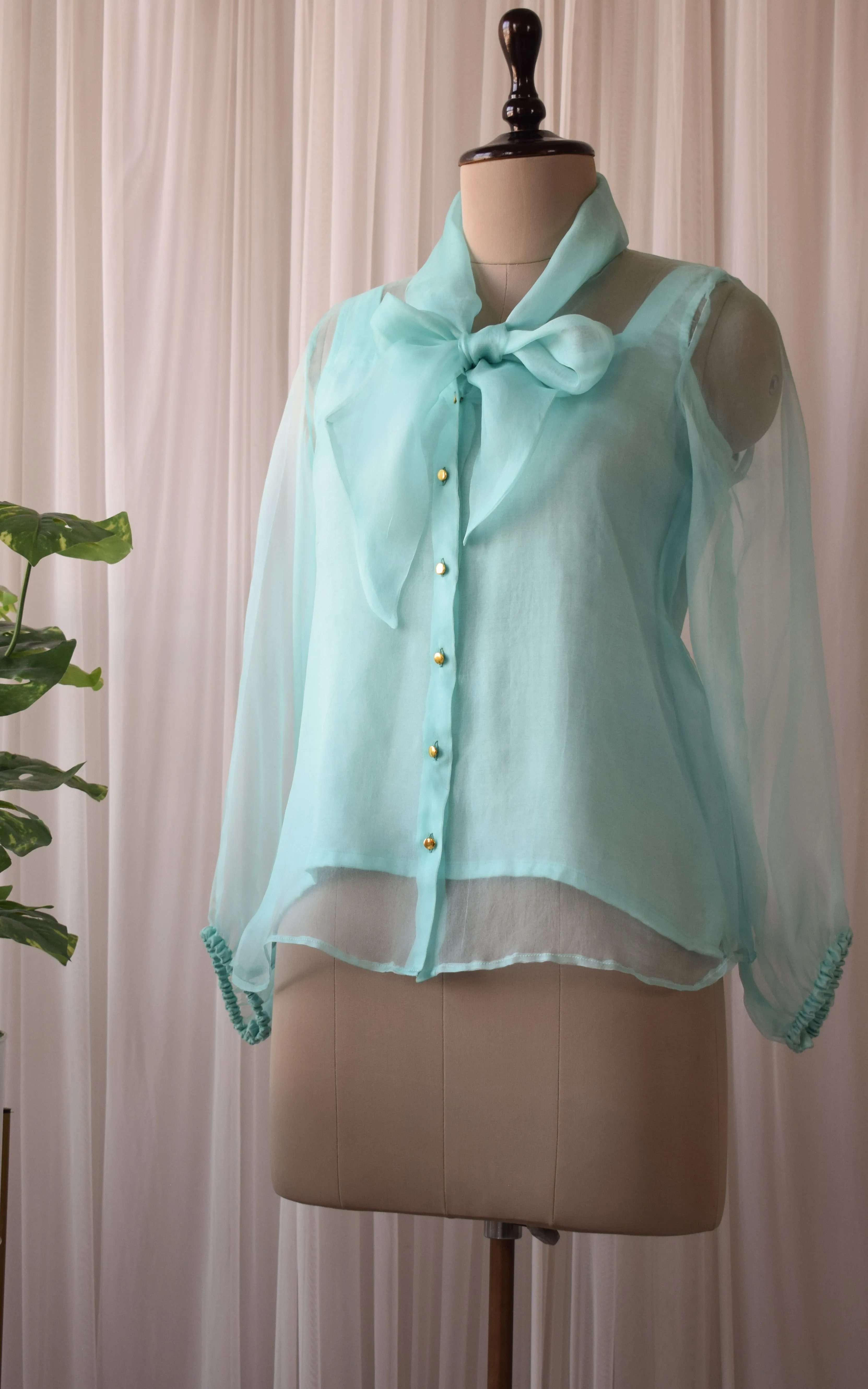 Mint Silk Organza Bow-Tie Top