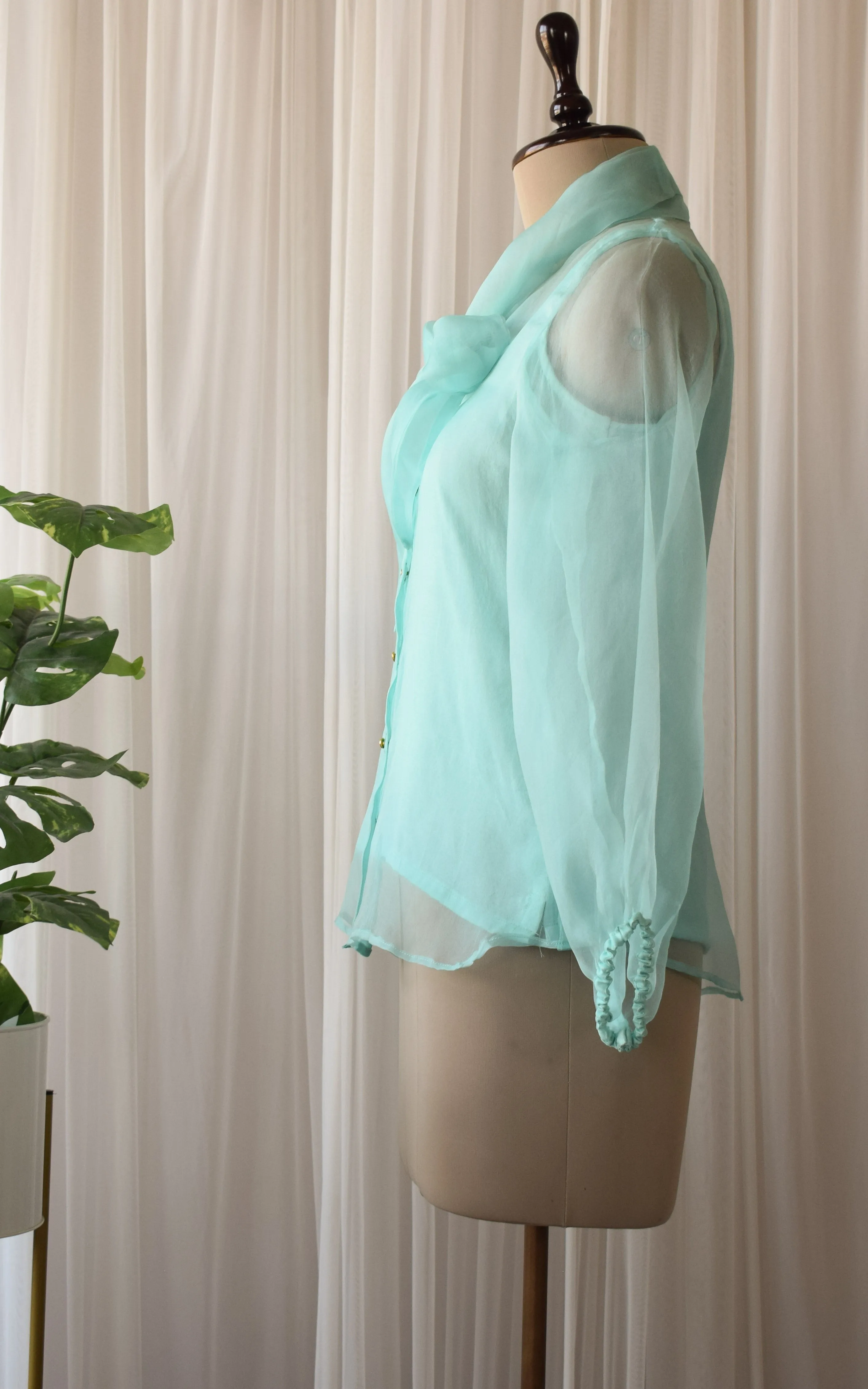 Mint Silk Organza Bow-Tie Top