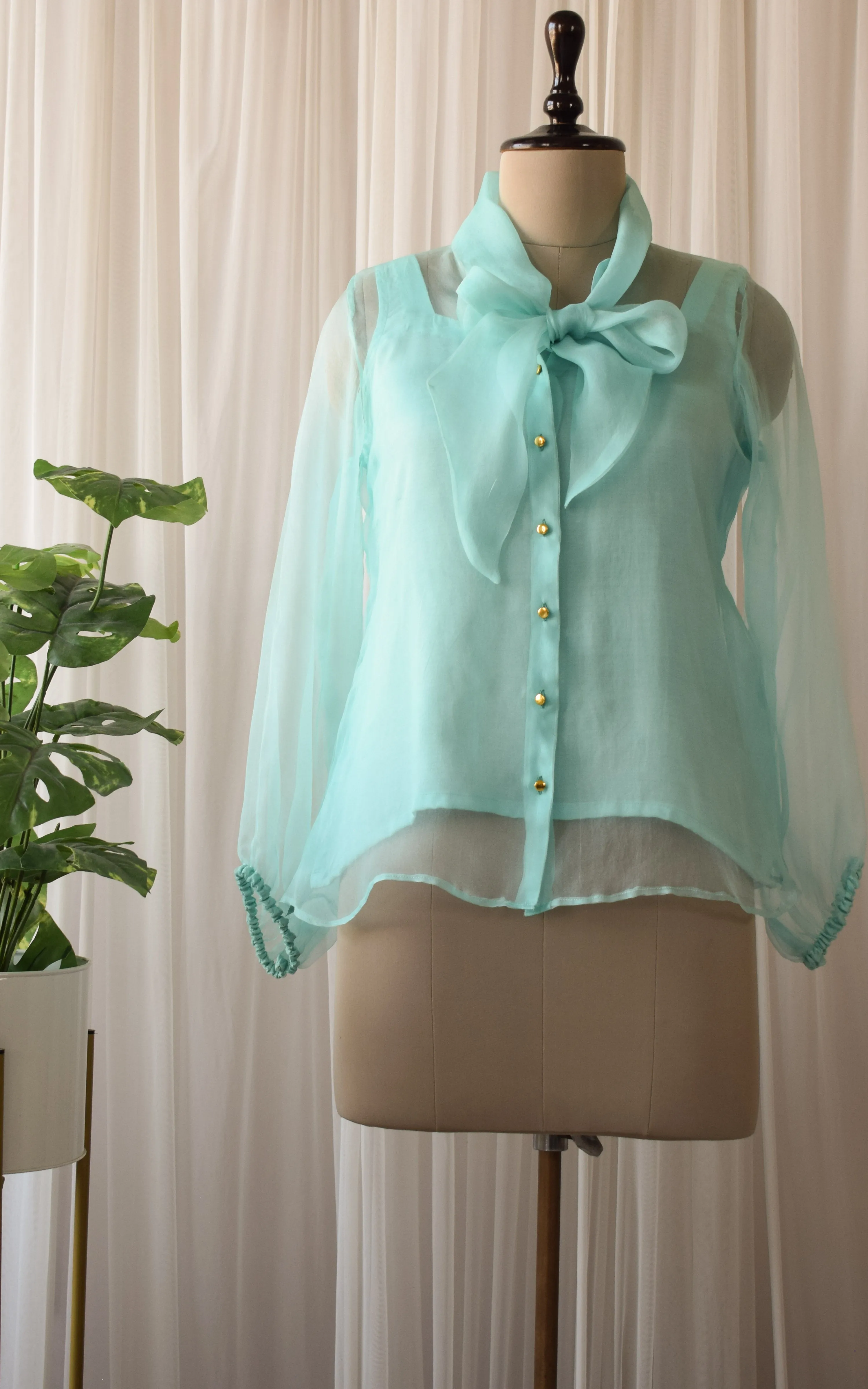 Mint Silk Organza Bow-Tie Top