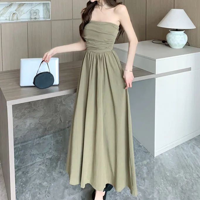 Modal Slim Waist Long Tube Top Dress