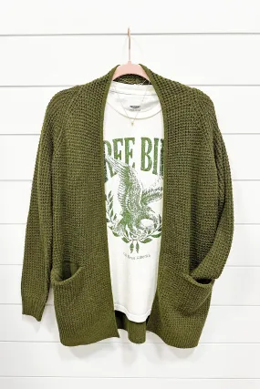 Moss Waffle Cardigan