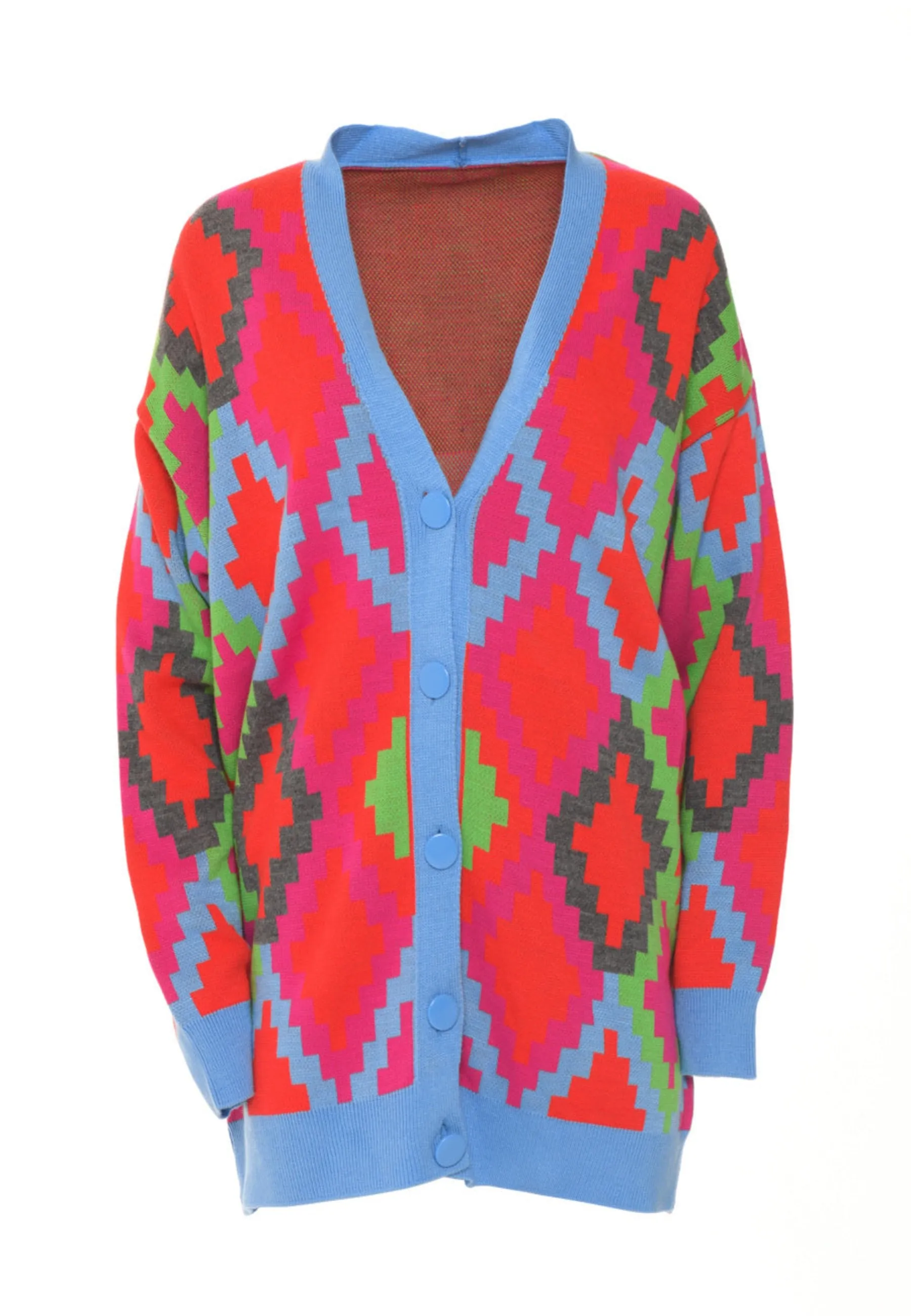 Multicoloured Button-Up Cardigan - Fuchsia