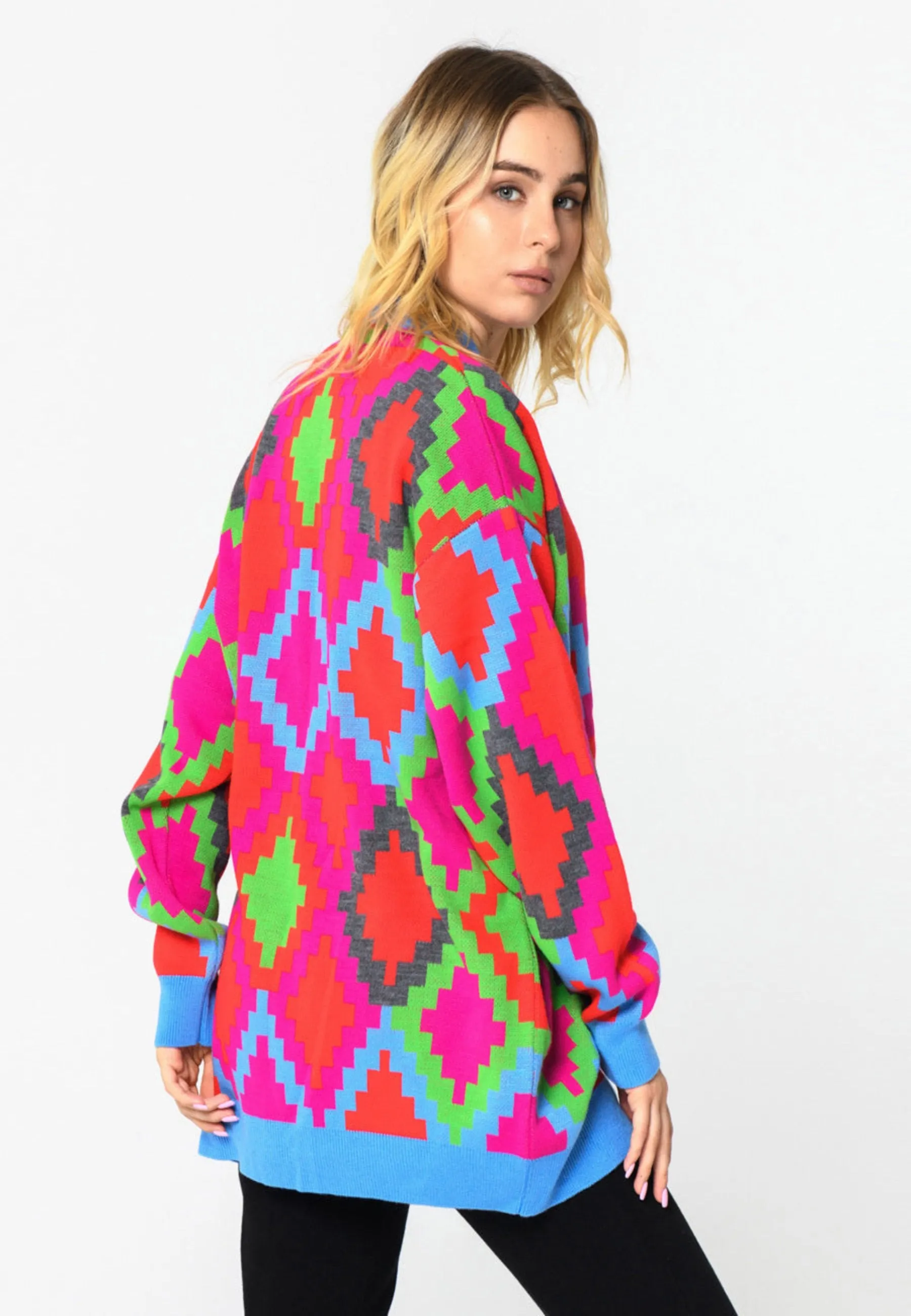 Multicoloured Button-Up Cardigan - Fuchsia