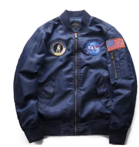 NASA Apollo Thin 100th SPACE SHUTTLE MISSION. Bomber Hip hop US Air Force Pilot Flight Jacket For Men.