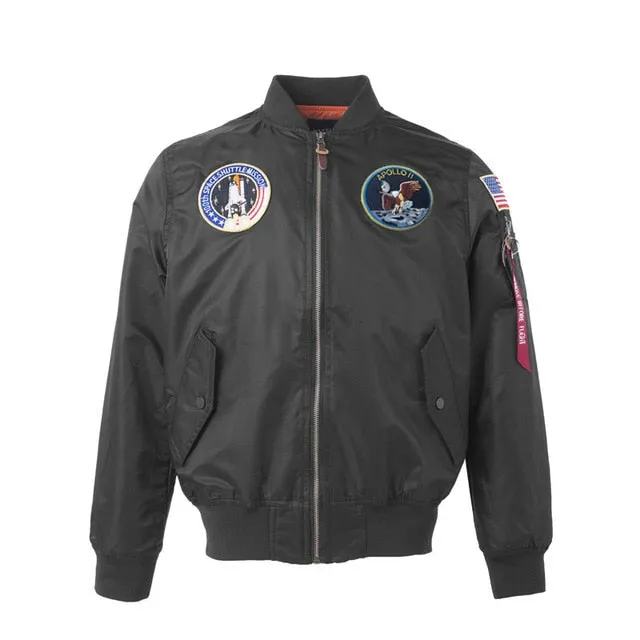 NASA Apollo Thin 100th SPACE SHUTTLE MISSION. Bomber Hip hop US Air Force Pilot Flight Jacket For Men.