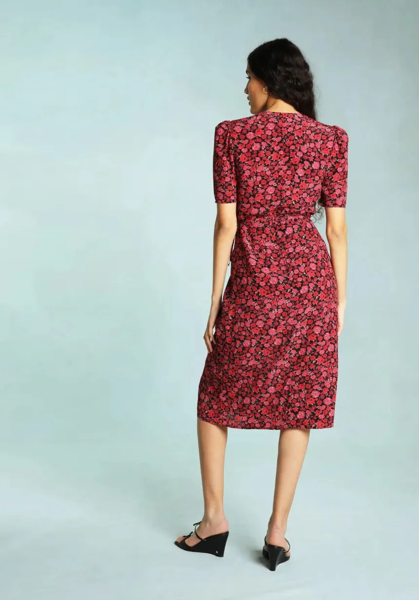 Nonothing |Women's v neck wrap midi dress in floral print ( 4 colors )