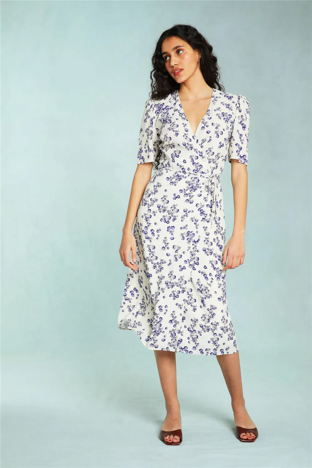 Nonothing |Women's v neck wrap midi dress in floral print ( 4 colors )