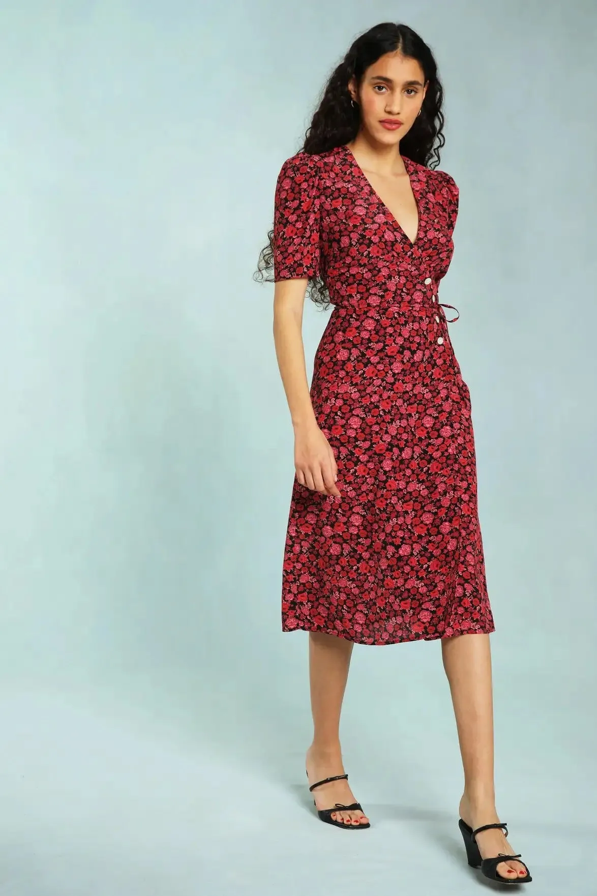 Nonothing| Women's v neck wrap midi dress in floral print