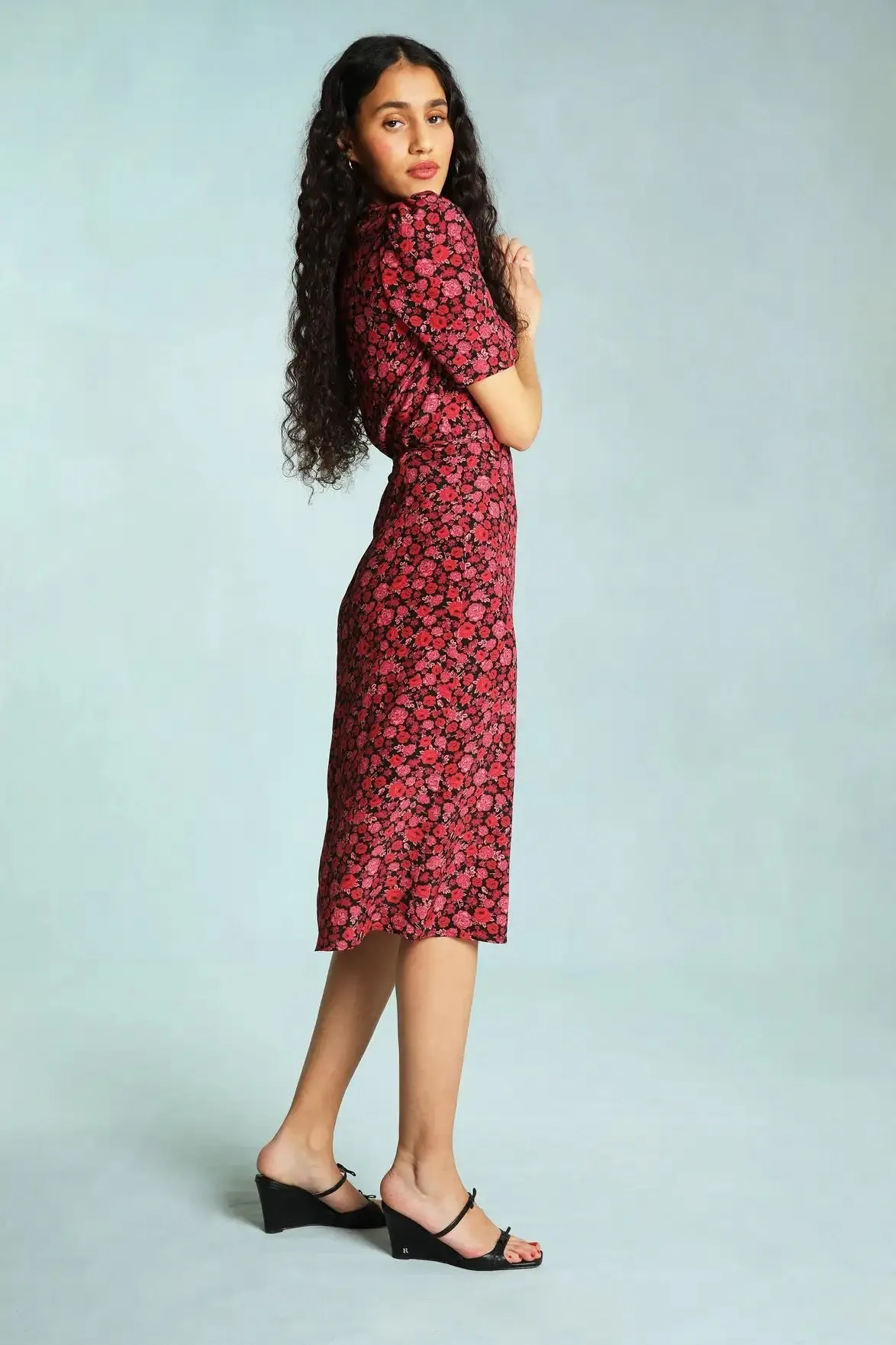 Nonothing| Women's v neck wrap midi dress in floral print