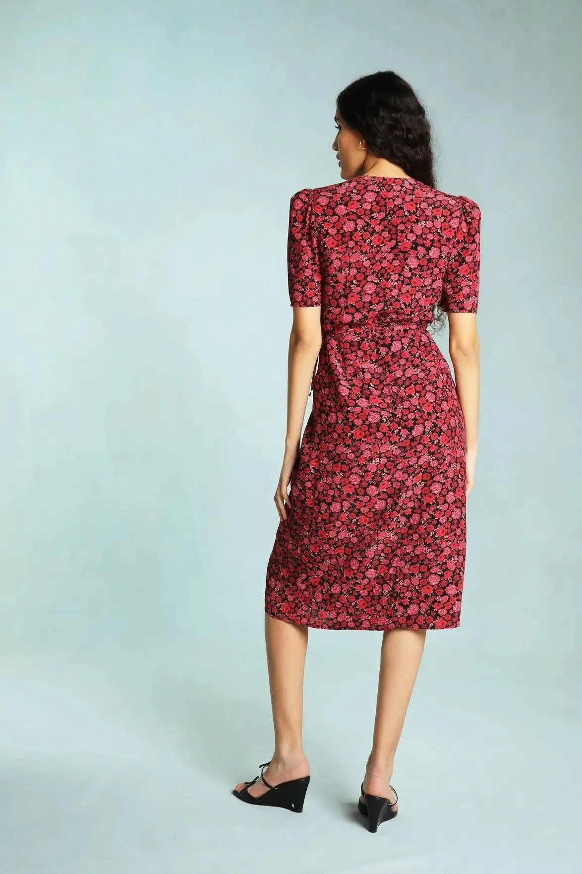 Nonothing| Women's v neck wrap midi dress in floral print