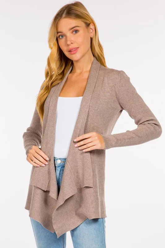 OPEN FRONT KNIT CARDIGAN (HEATHER MOCHA)