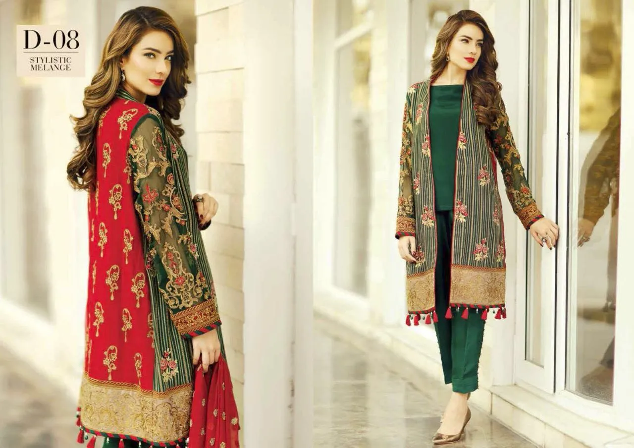 ORIGINAL Pakistani designer dress by Baroque Embroidered Chiffon Collection STITCHED