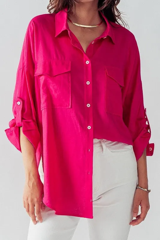 Oversized Chest Patch Button Up Top