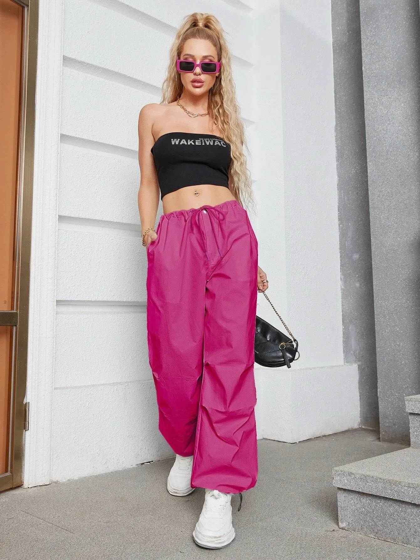 Oversized Drawstring Cargo Parachute Pant