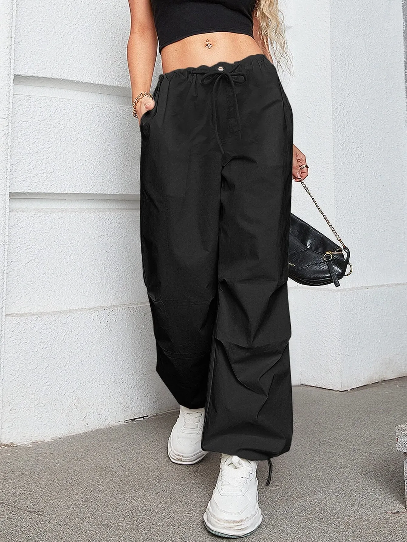 Oversized Drawstring Cargo Parachute Pant