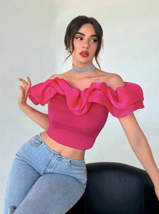 Parien Off Shoulder Ruffle Trim Crop Top