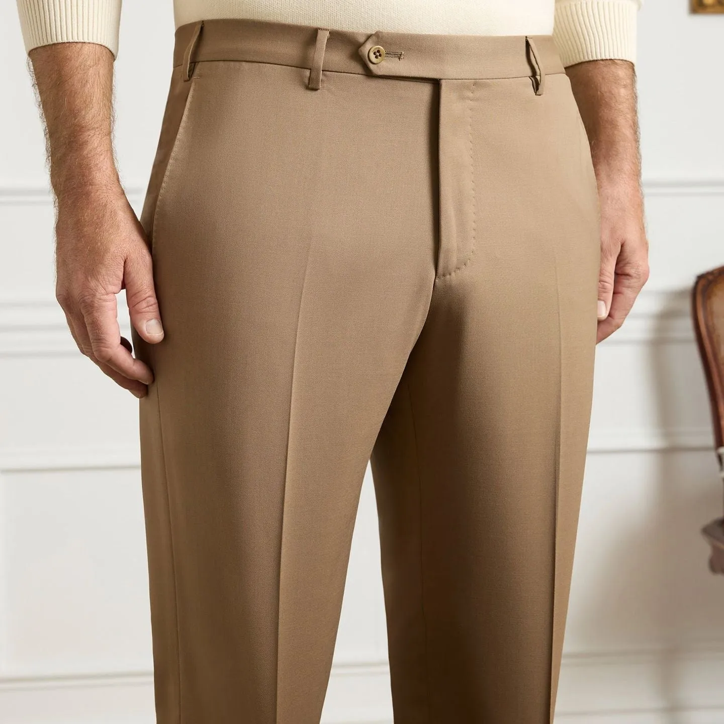 Parker Flat Front Super 120s Wool Serge Trouser in Dark Beige (Modern Straight Fit) by Zanella