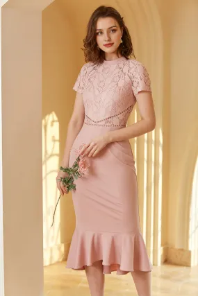 Pink Lace Bodycon 1960s Dress Wedding Guest Dress