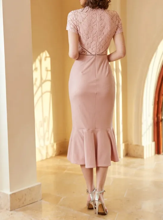 Pink Lace Bodycon 1960s Dress Wedding Guest Dress