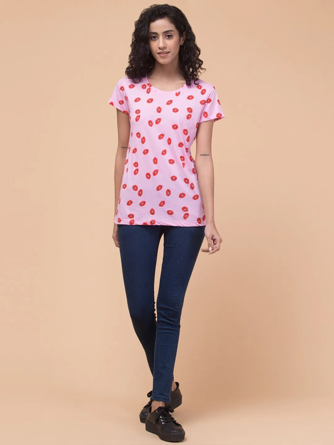 Pink Printed Relaxed Fit T-shirt