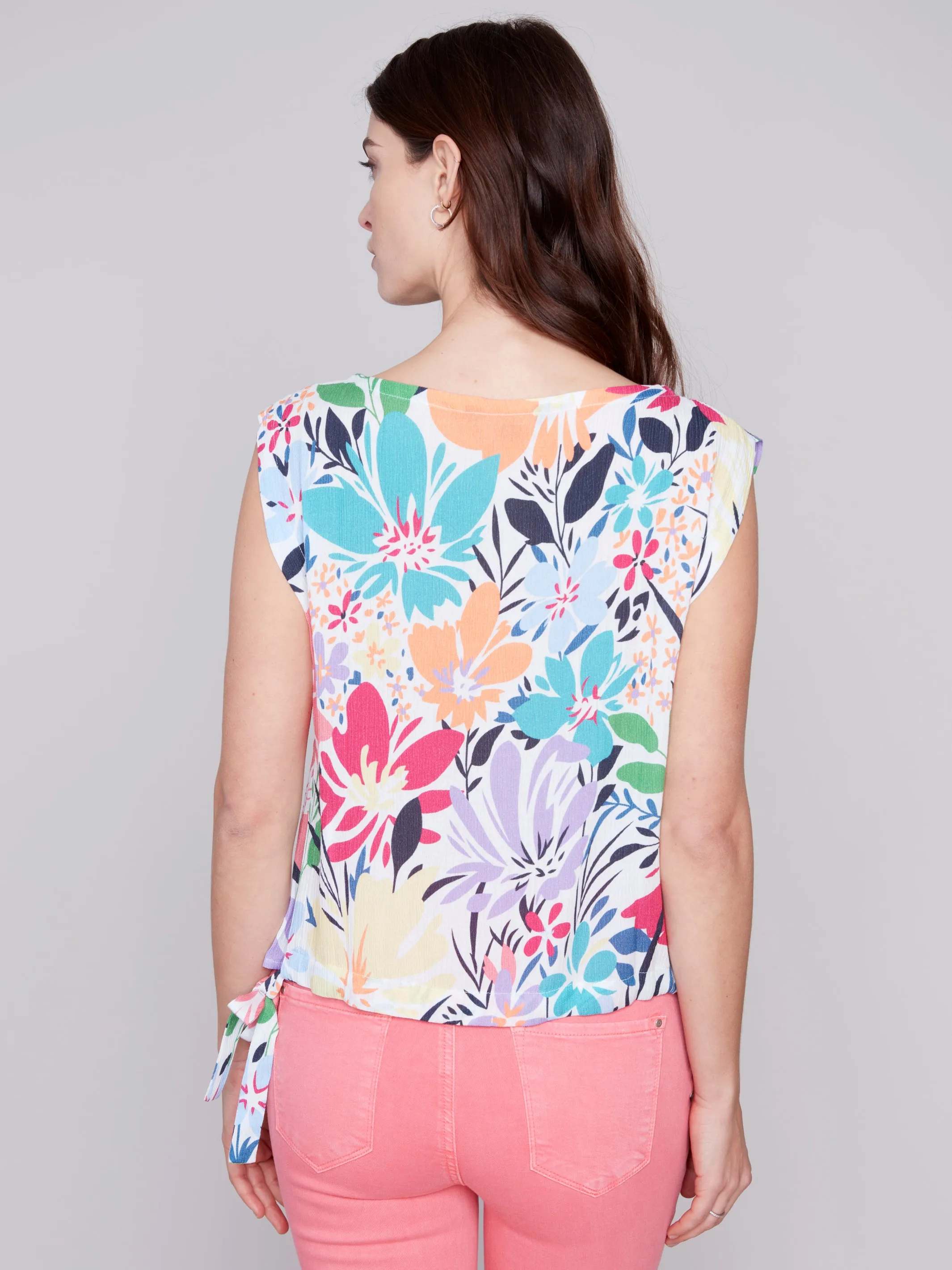 Printed Sleeveless Blouse with Side Ties