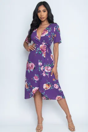 Purple Floral Wrap Dress