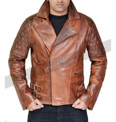 Quilted Brown Vintage Cafe Racer Biker Leather Jacket