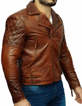 Quilted Brown Vintage Cafe Racer Biker Leather Jacket