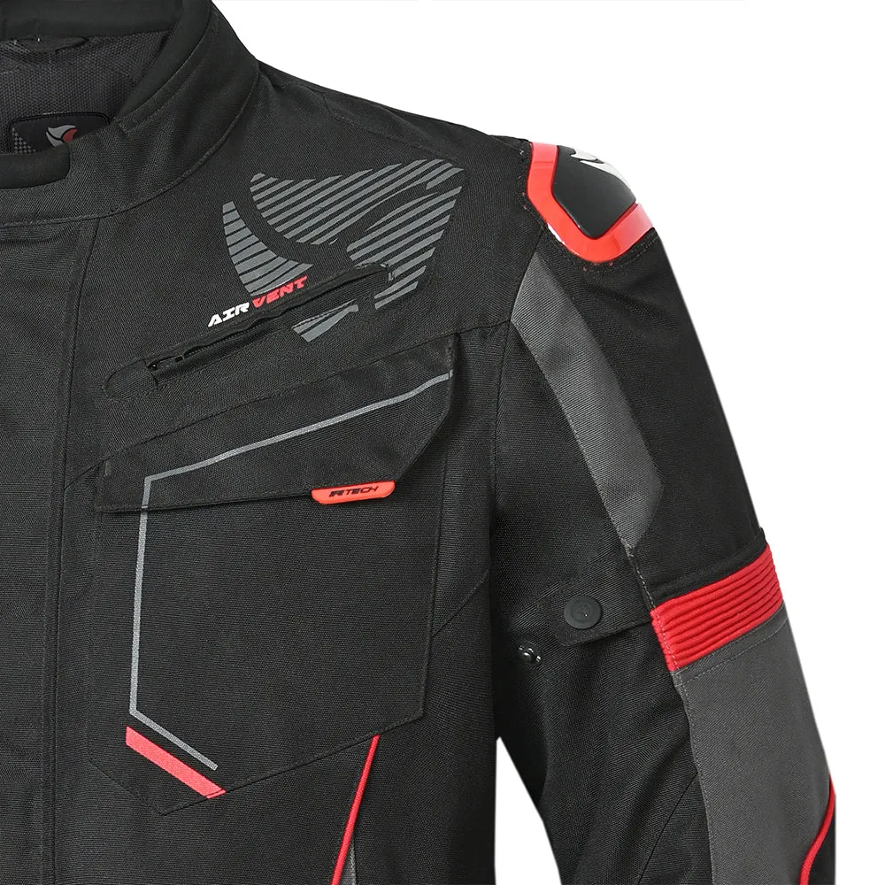 R-Tech Knight Rider Long - Motorcycle Touring Jacket - Black Dark Grey Red