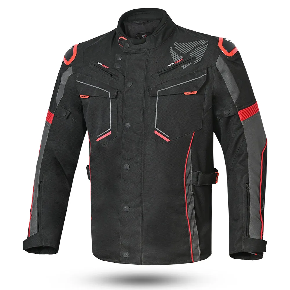 R-Tech Knight Rider Long - Motorcycle Touring Jacket - Black Dark Grey Red