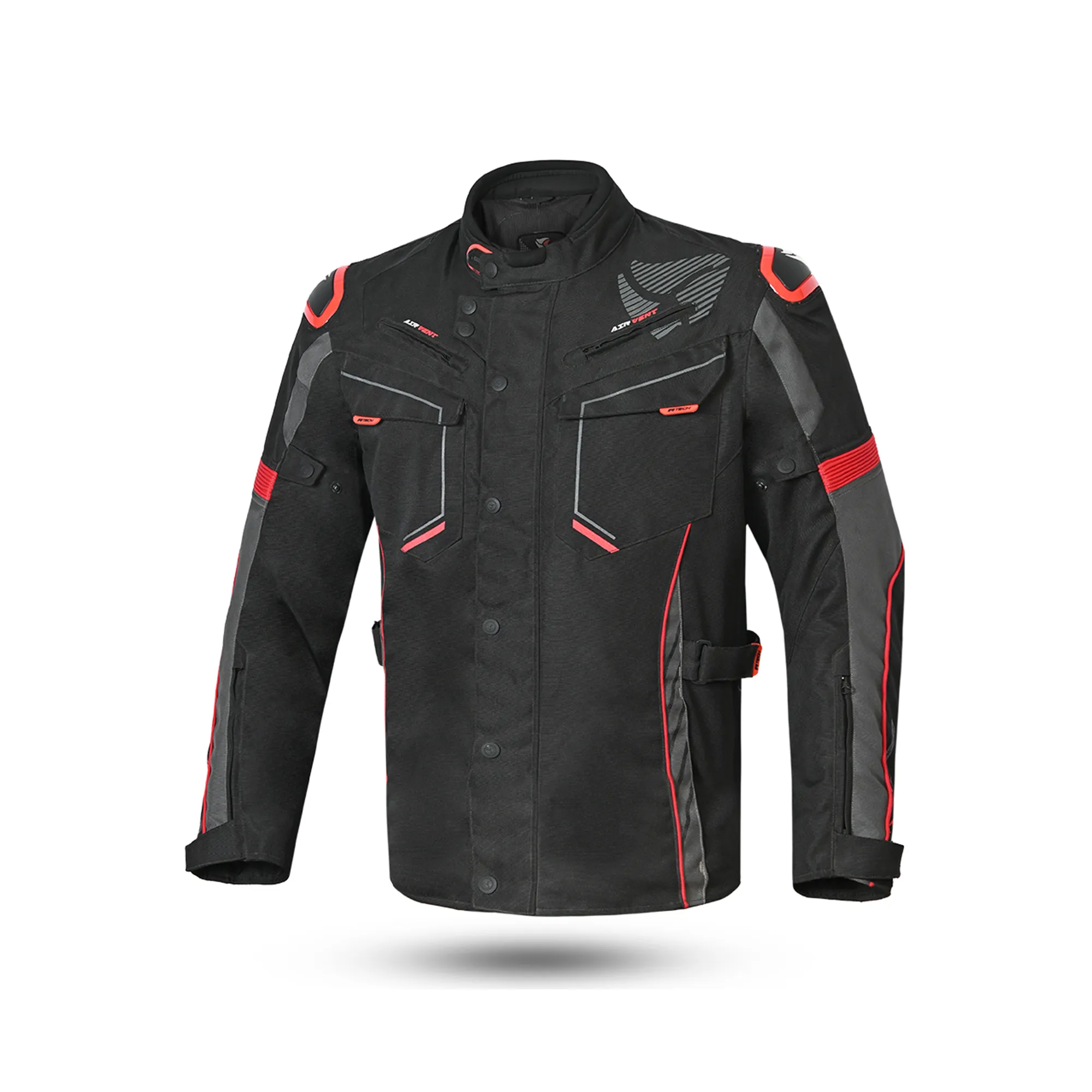 R-Tech Knight Rider Long - Motorcycle Touring Jacket - Black Dark Grey Red