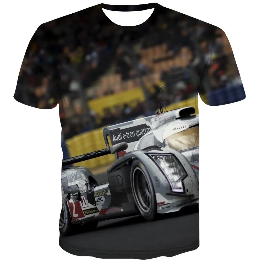 Racing Car T-shirt Men Metal Tshirts Cool City Tshirt Printed Gray T-shirts 3d Retro T shirts Funny