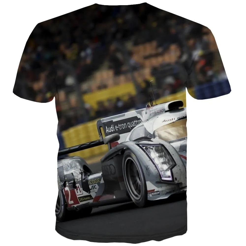 Racing Car T-shirt Men Metal Tshirts Cool City Tshirt Printed Gray T-shirts 3d Retro T shirts Funny