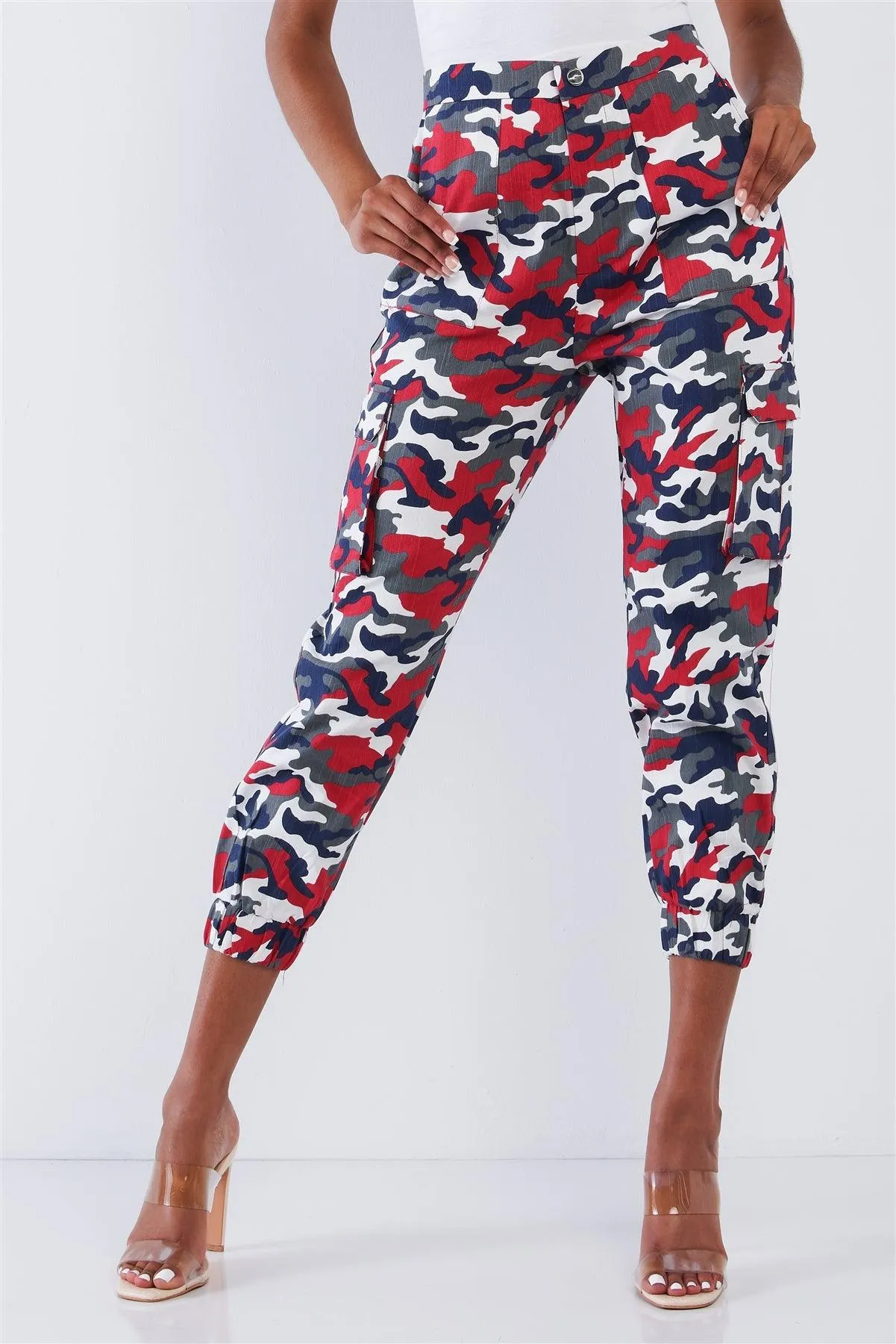 Red Camouflage High Waisted Cargo Pants