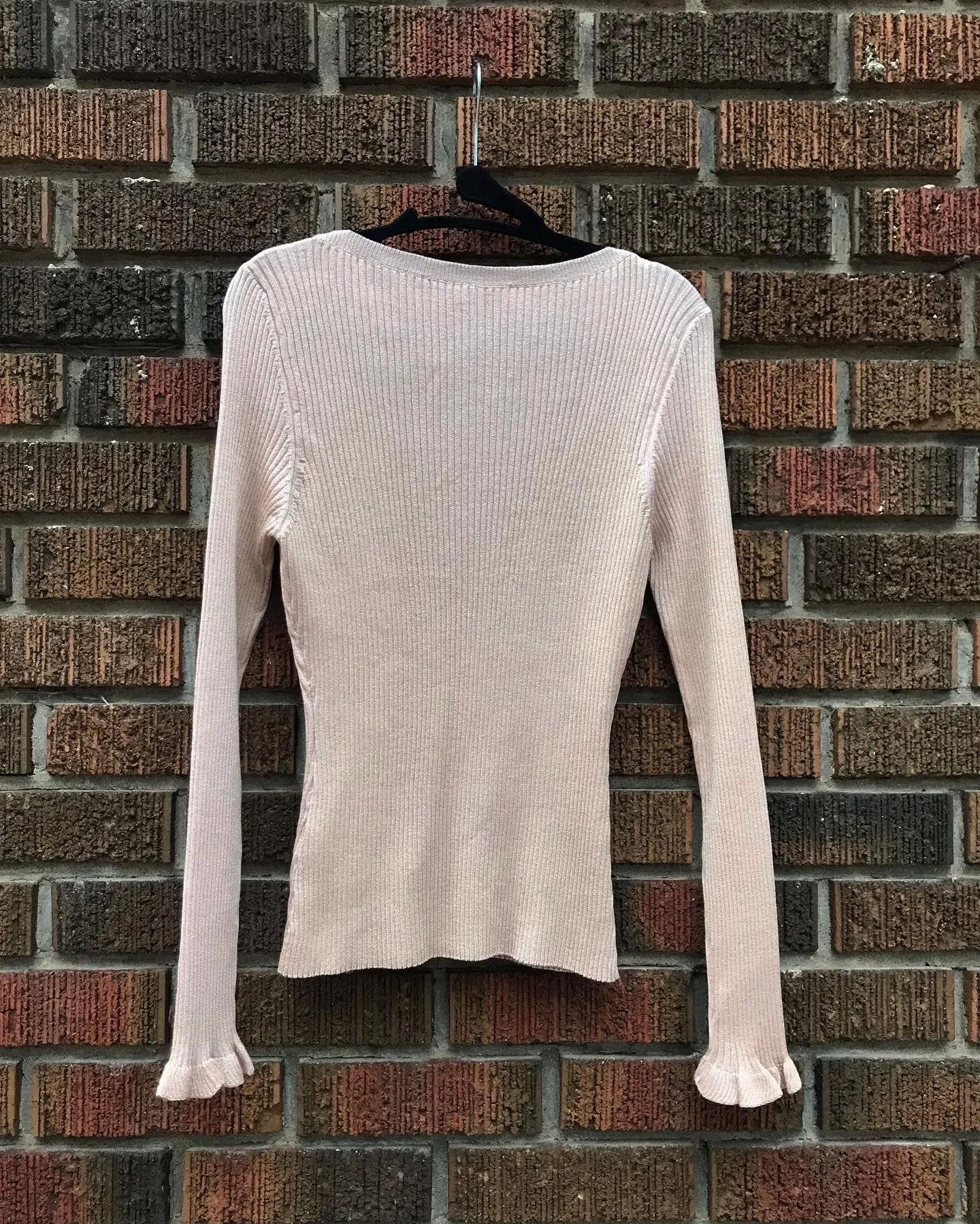 RED VALENTINO Bow Embellished Nude Sparkle Long Sleeve Top