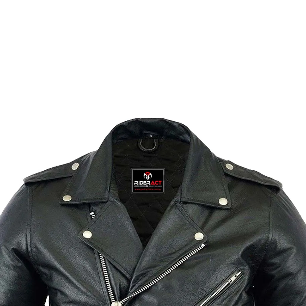 RIDERACT® Leather Motorcycle Jacket Brando Native with CE Armors