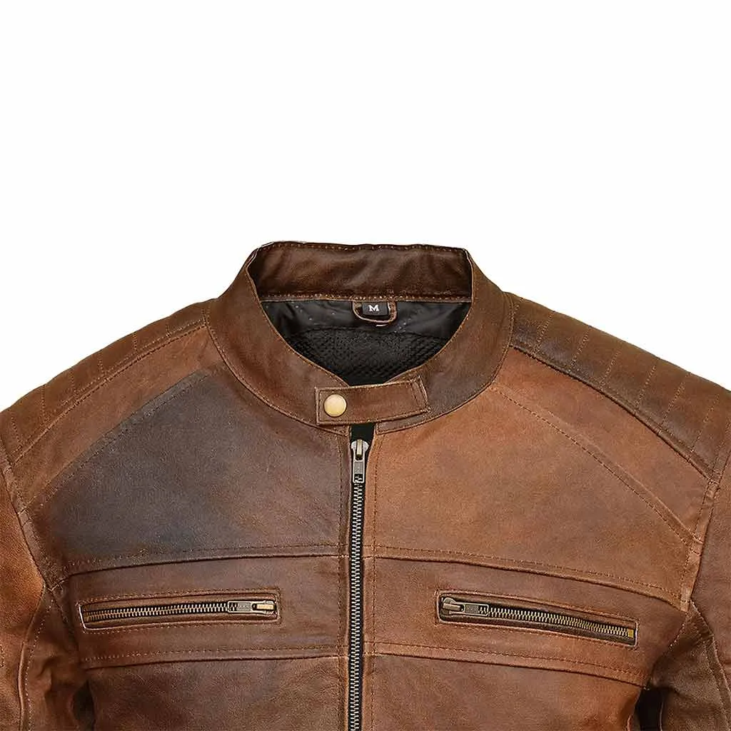 RIDERACT® Mens Leather Motorcycle Jacket Cafe Racer KRATOS