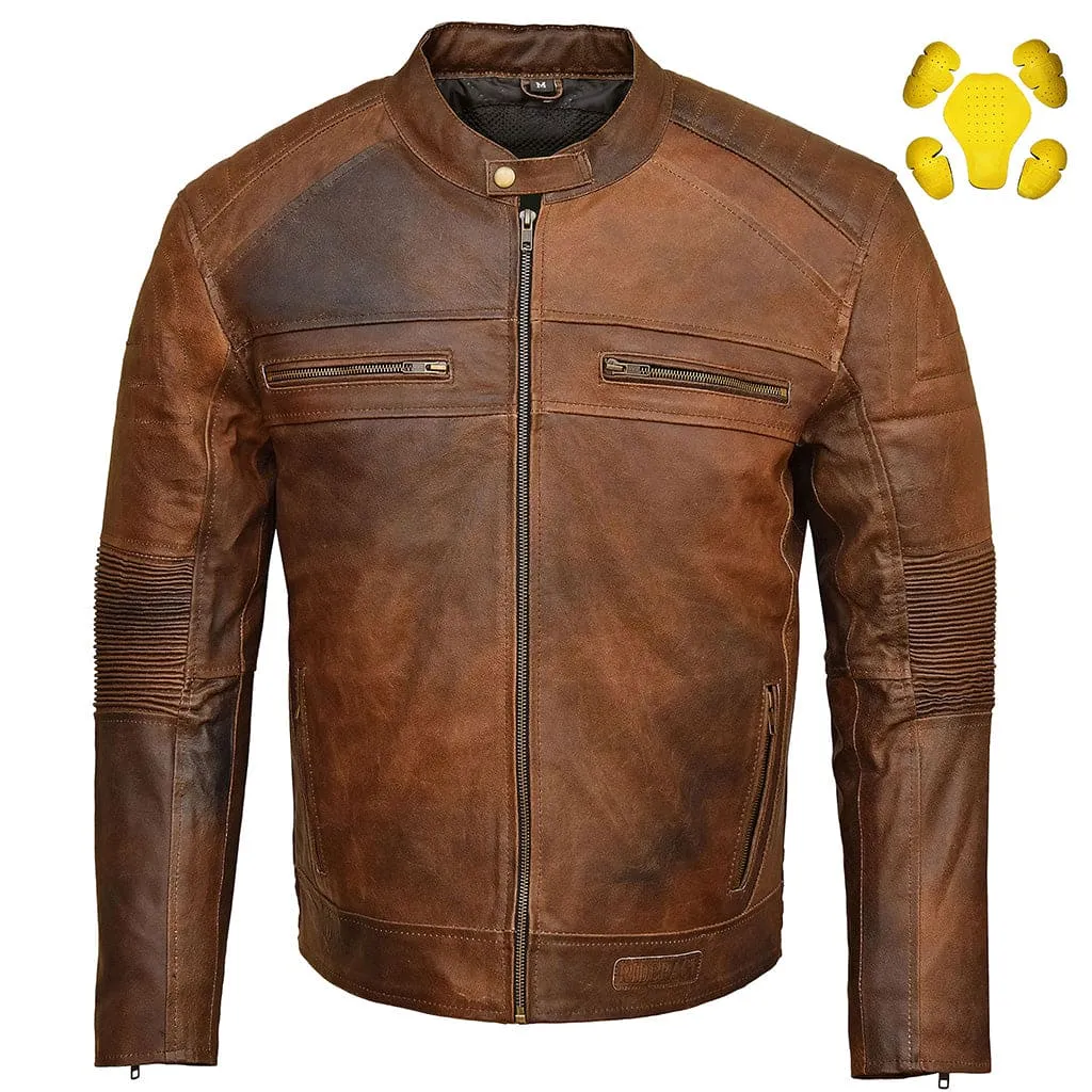 RIDERACT® Mens Leather Motorcycle Jacket Cafe Racer KRATOS