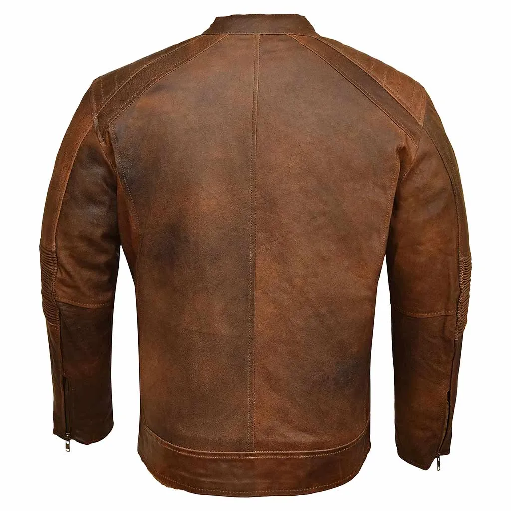 RIDERACT® Mens Leather Motorcycle Jacket Cafe Racer KRATOS