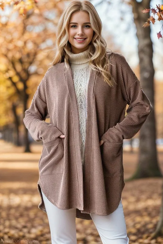 Round Hem Ribbed Cardigans - 2 Colors!