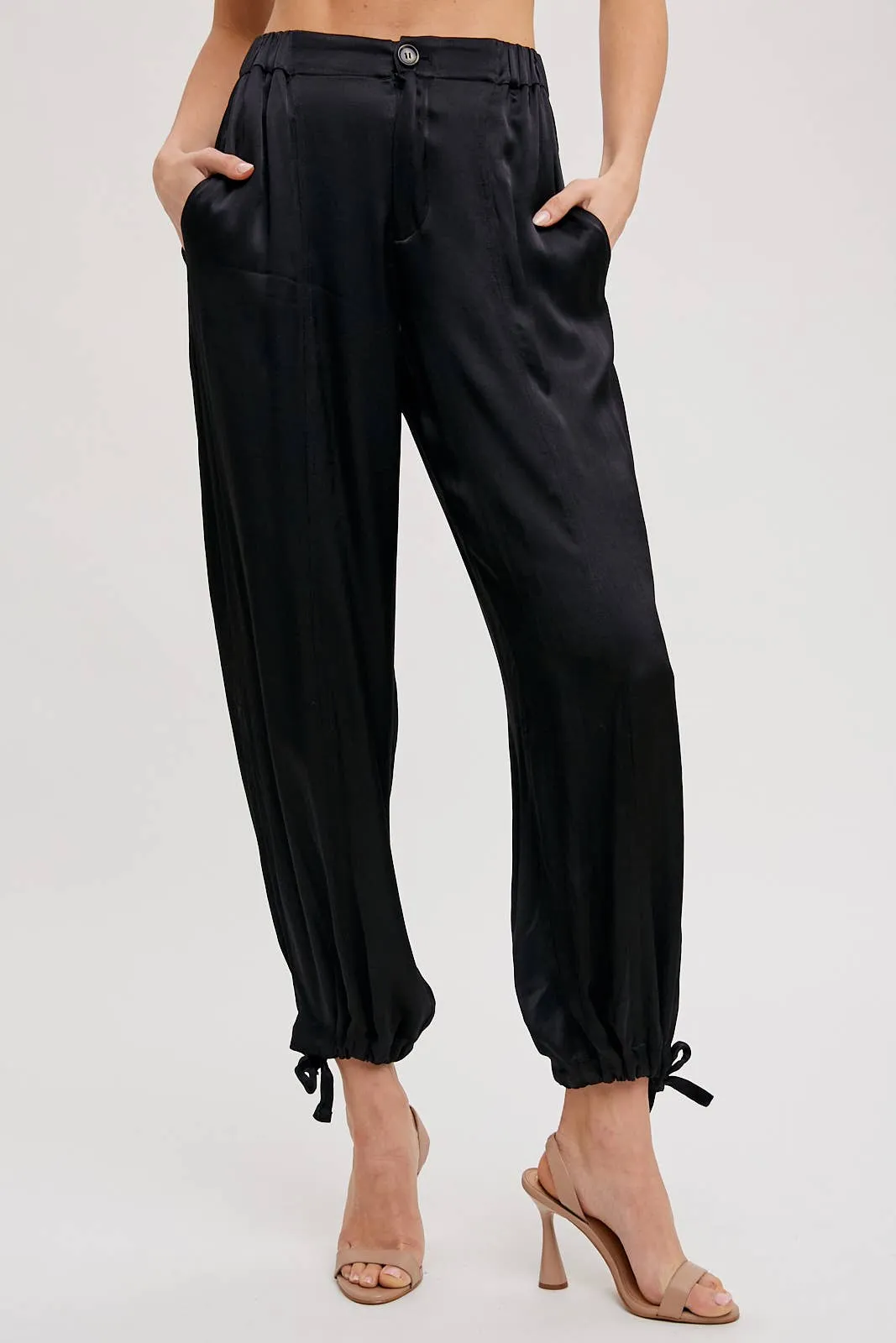 SATIN ANKLE HEM CARGO PANTS