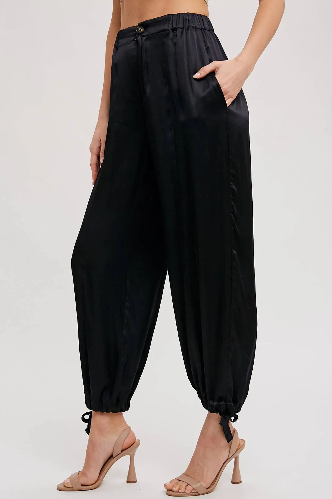 SATIN ANKLE HEM CARGO PANTS