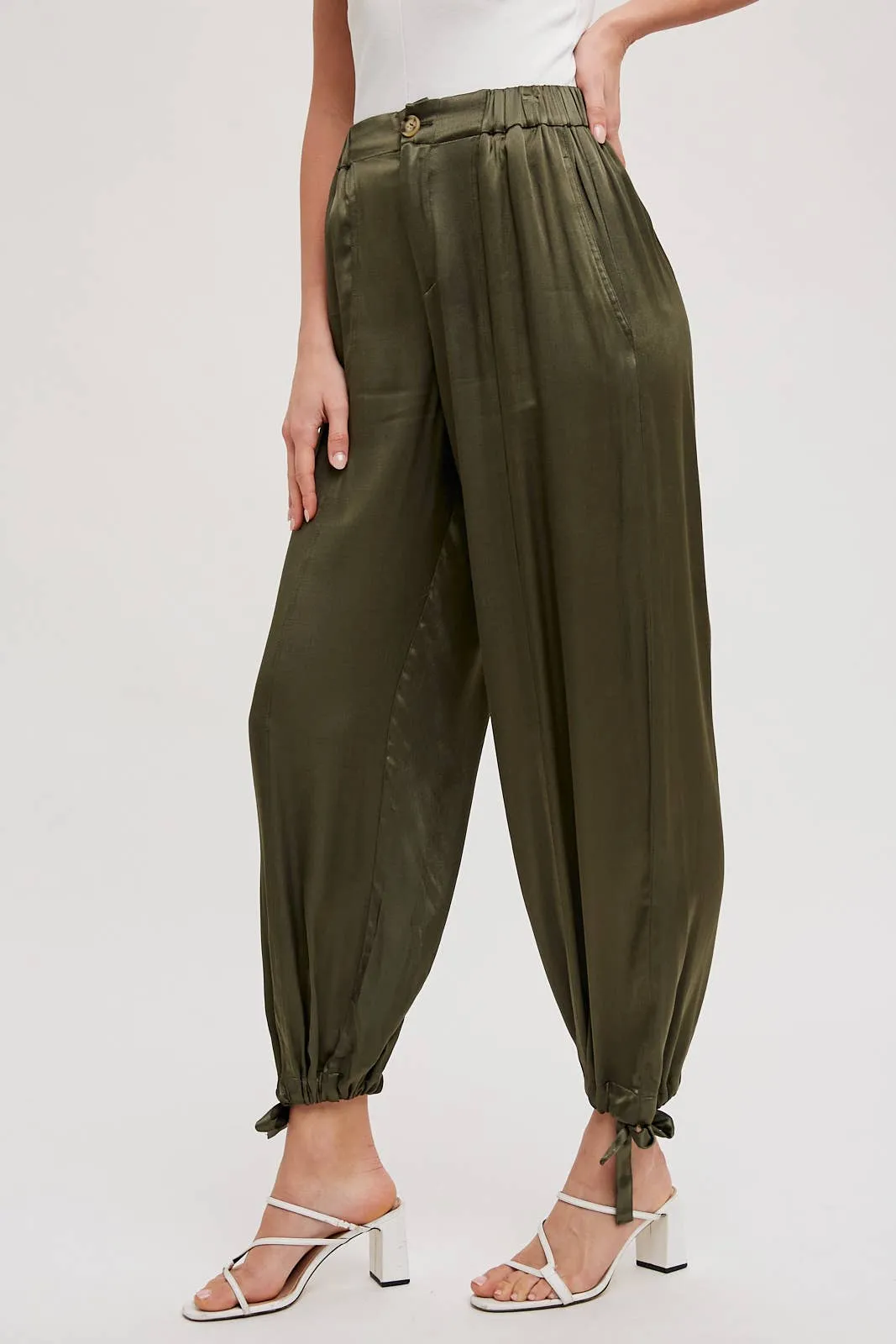 SATIN ANKLE HEM CARGO PANTS