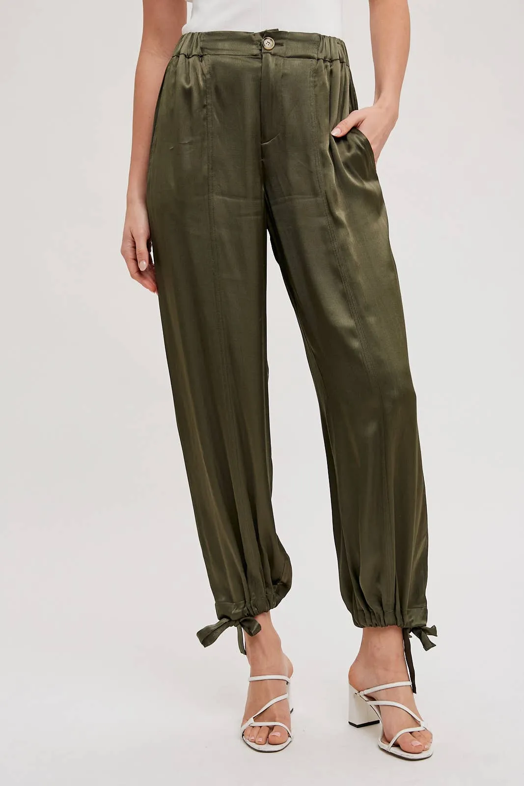 SATIN ANKLE HEM CARGO PANTS