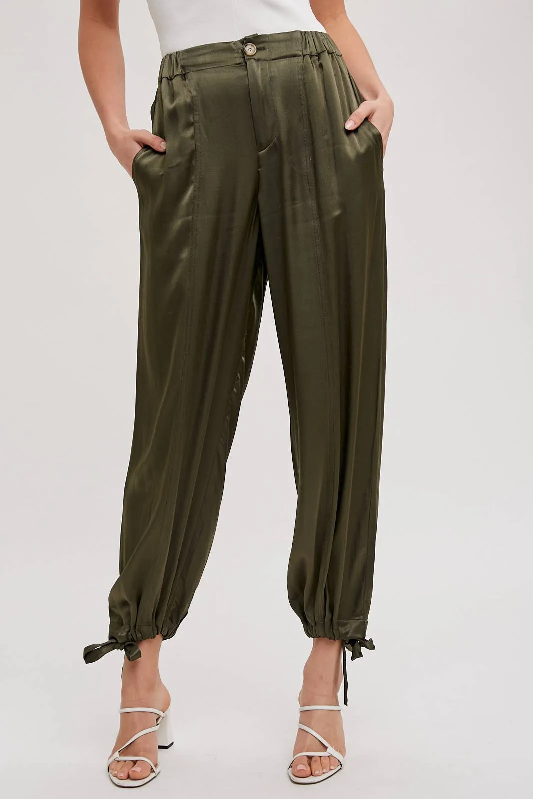 SATIN ANKLE HEM CARGO PANTS