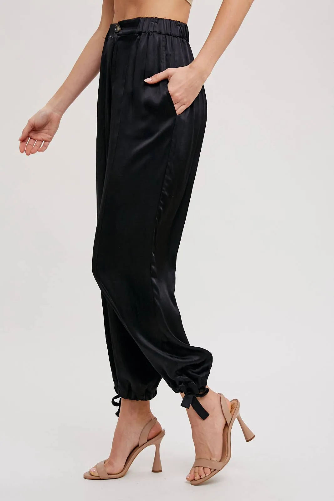 SATIN ANKLE HEM CARGO PANTS